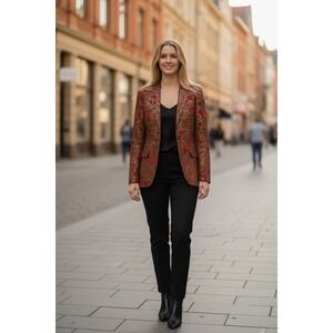 Napa Valley Women's Red Gold Paisley Brocade Blazer Jacket Size 16